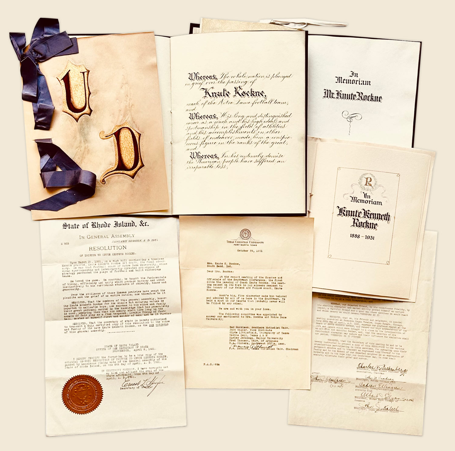 Memorial Resolutions of Tribute An assembly of letters and resolutions offering tribute to Knute