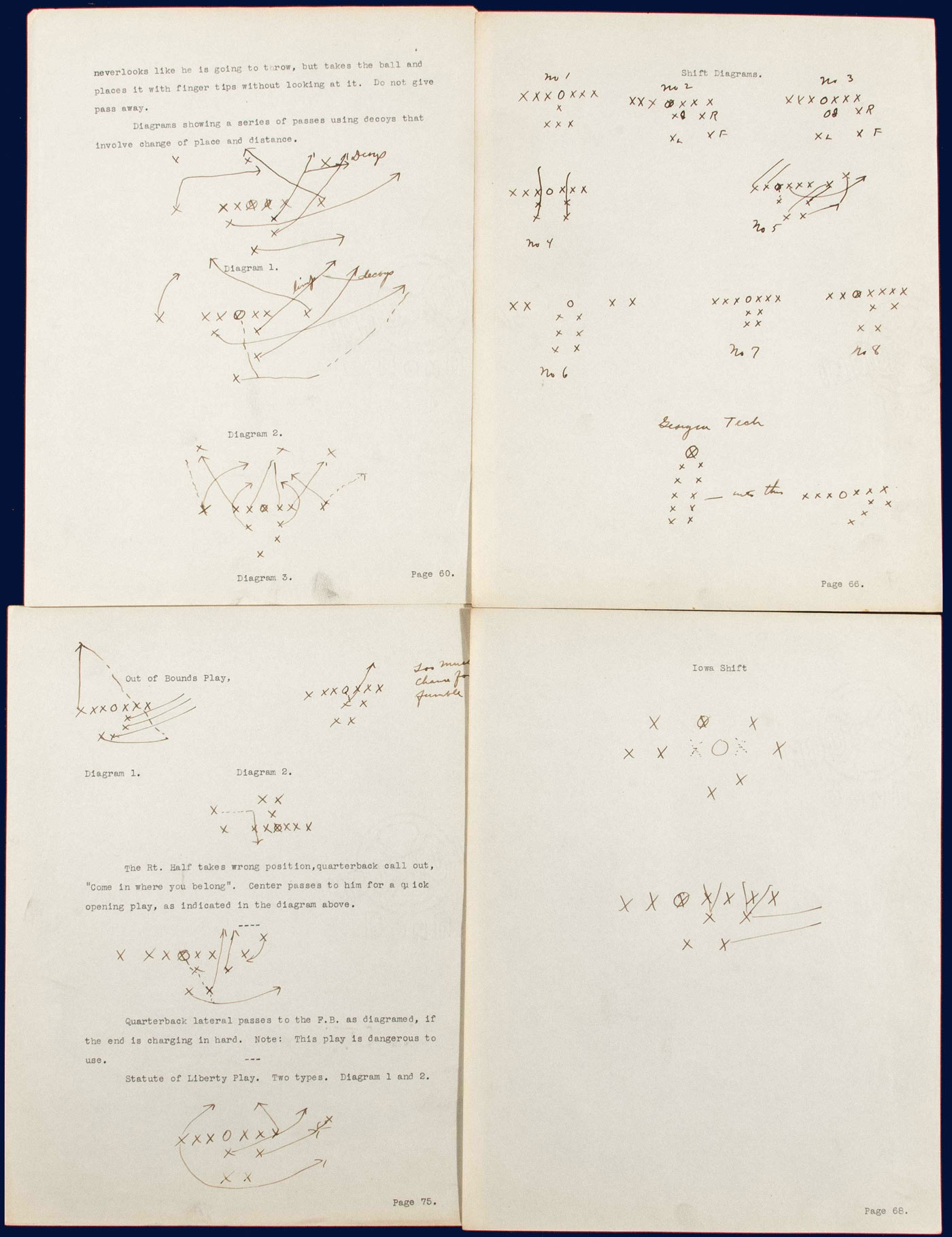 Typed Lecture Notes A compilation of pages with football plays drawn in fountain pen
