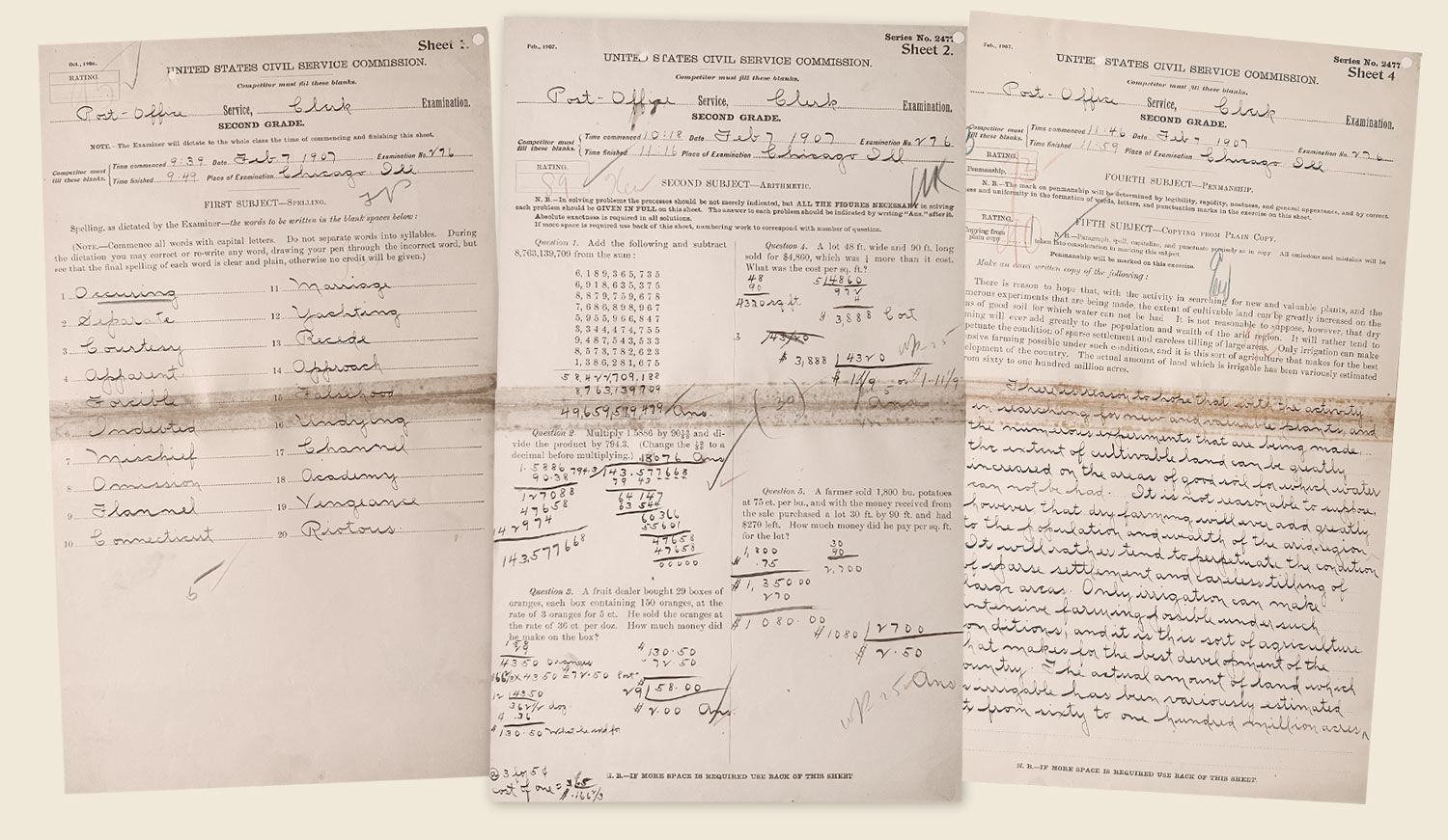 Image of three pages from the application