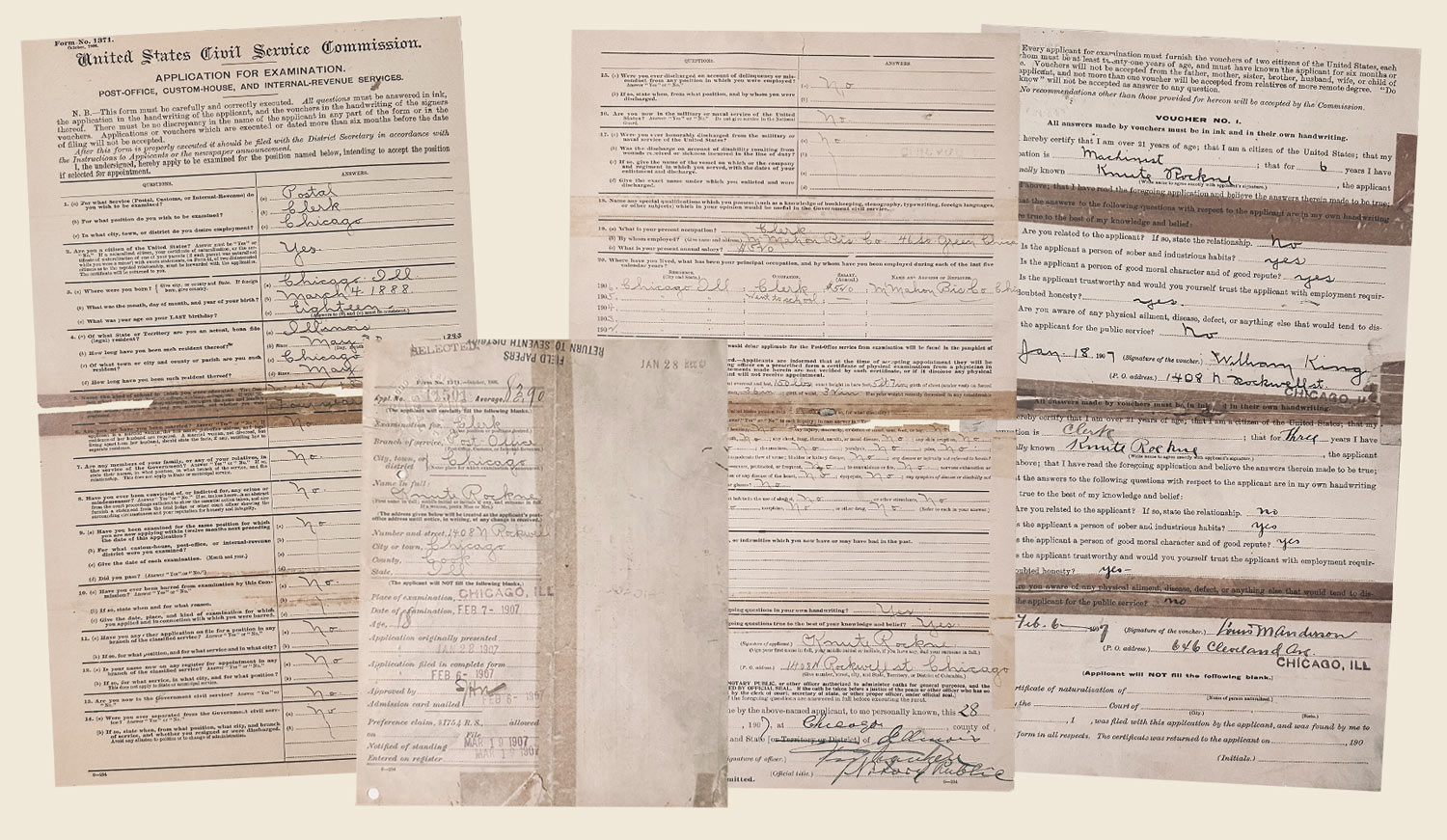 Image of four pages from the application