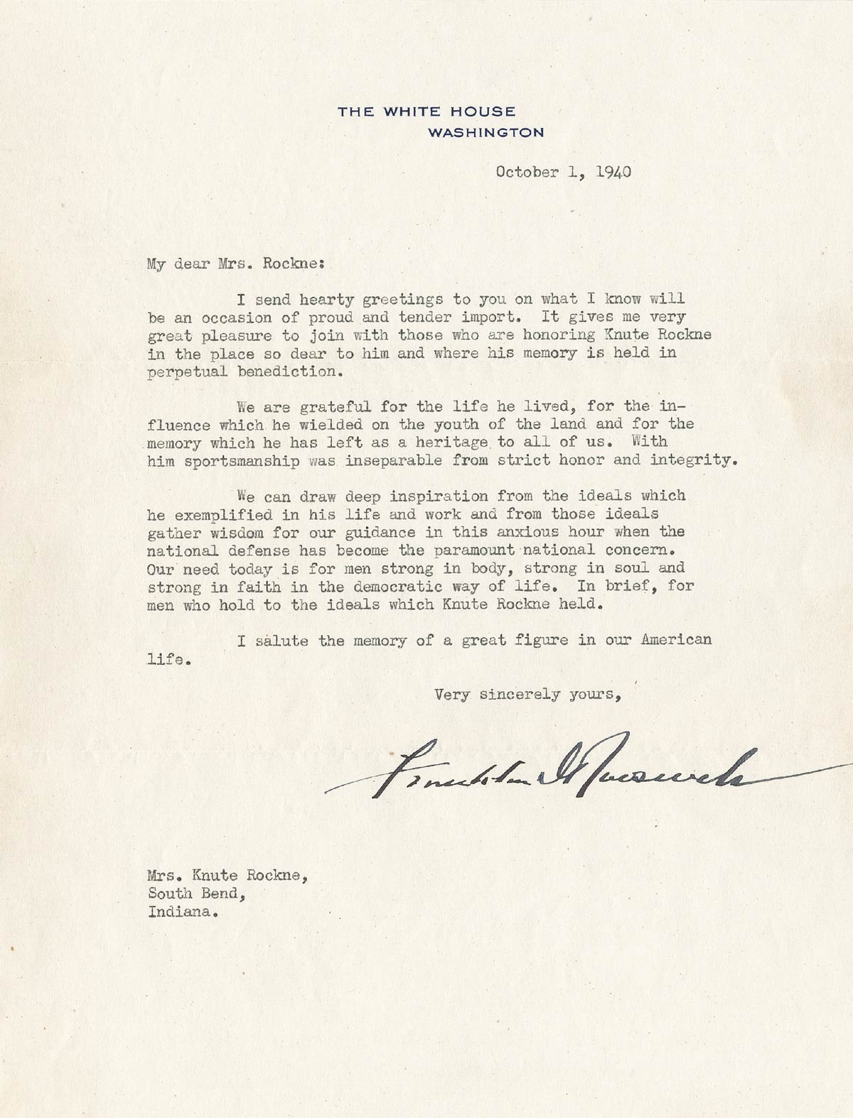 Letter to Bonnie from FDR A signed letter from then President Franklin D. Roosevelt