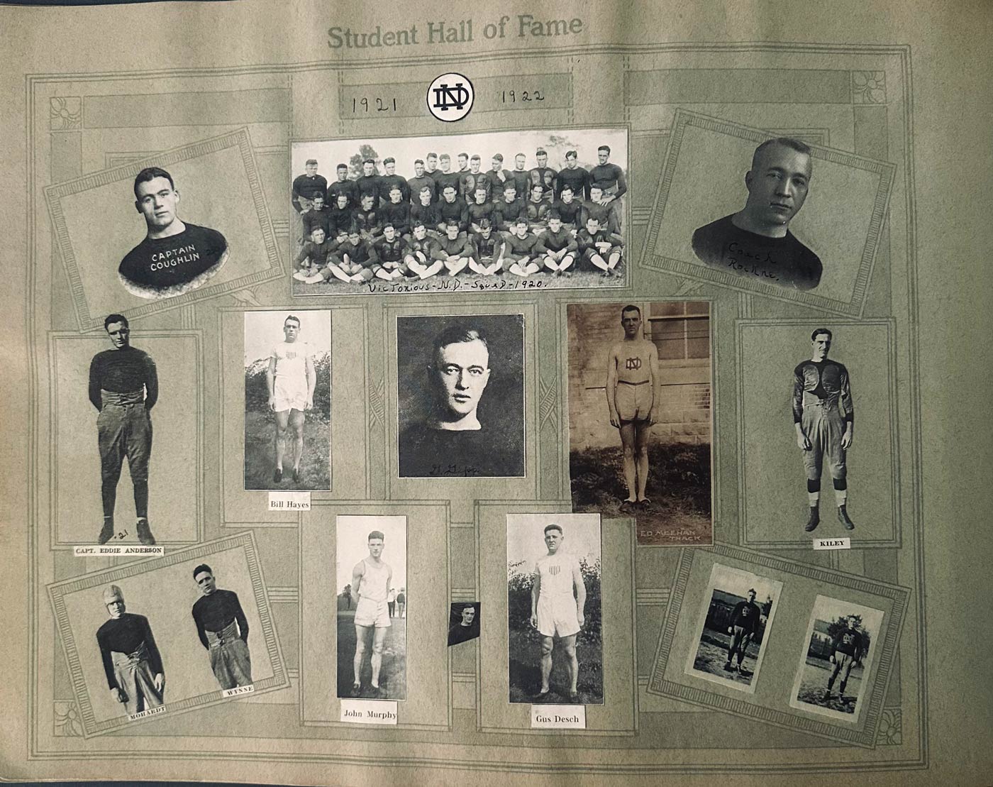 Notre Dame student scrapbook - page example Scrapbook page - Student Hall of Fame 1921-1922