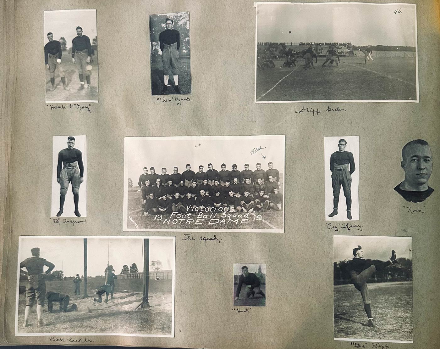 Notre Dame student scrapbook - page example Scrapbook page - Shots of the football team practicing and playing